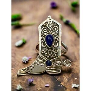 Lapis Lazuli Cowboy/Cowgirl  Boot  Sterling Silver Ring Size 9